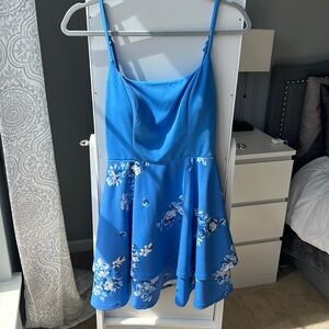 Blue and white padded floral dress